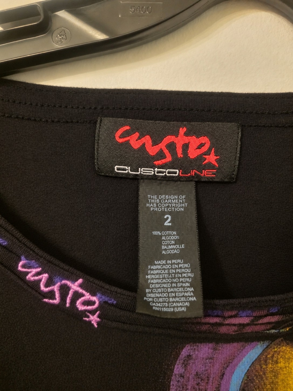 Custo Barcelona Black Top with Pink and Purple Accents